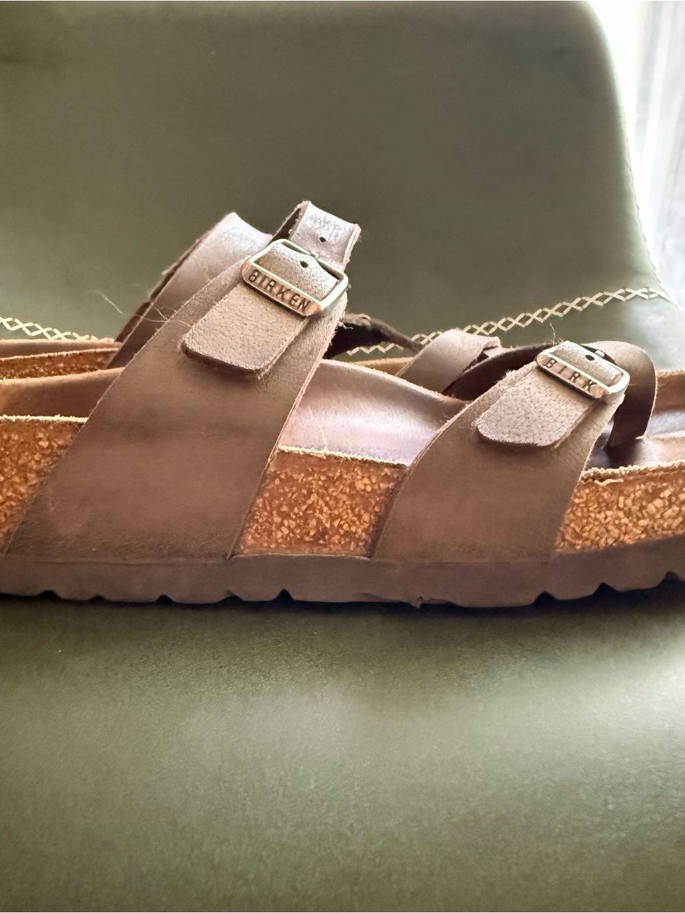 Birkenstock Women's Brown Leather Dual-Strap Cork Sandals